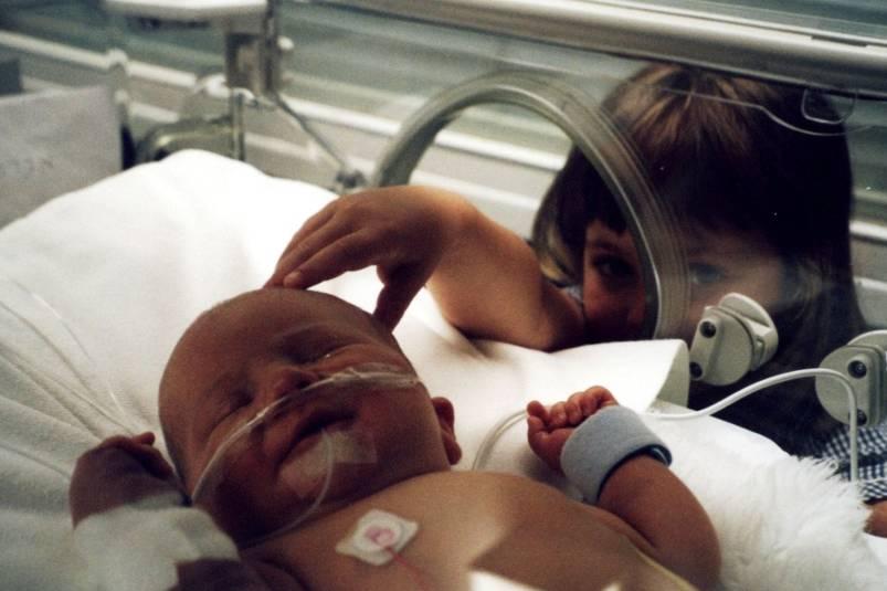 Premature baby in an incubator