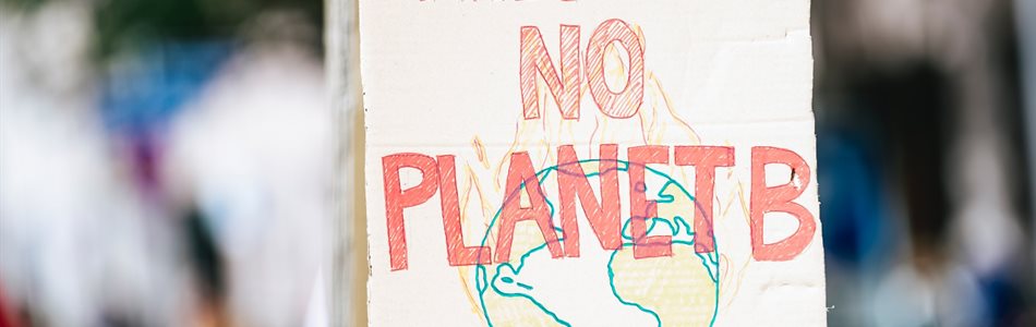 THERE IS NO PLANET B placard above a global climate change protest demonstration strike