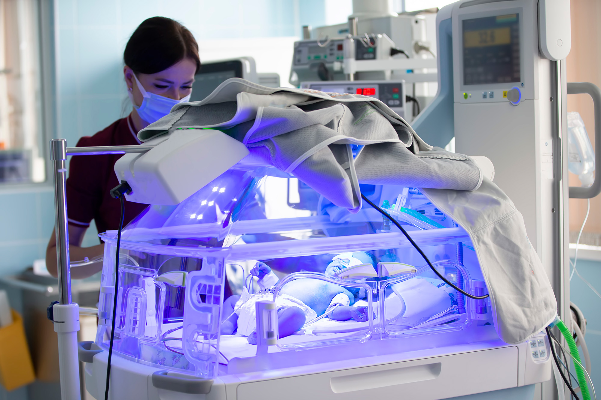 New born baby in neonatal intensive care unit