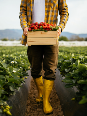 Image of a farmer holding a basket of produce