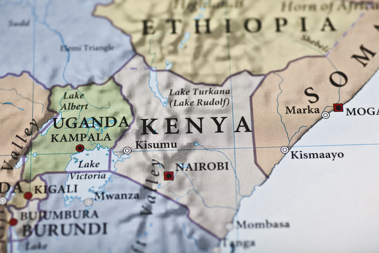 Zoomed in image of a map focusing on Kenya