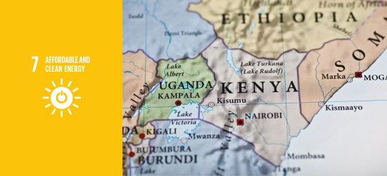 SDG 7 Icon with photo of a map highlighting Kenya