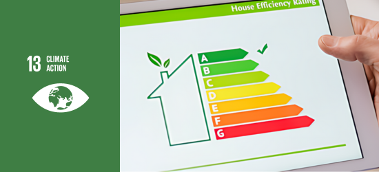 SDG 13 icon with photo of the housing efficiency rating scale