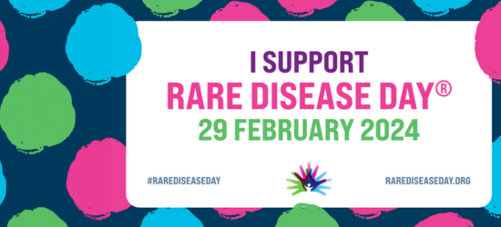 Graphic with colourful circles with text reading 'I support Rare Disease Day; 29 February 2024'